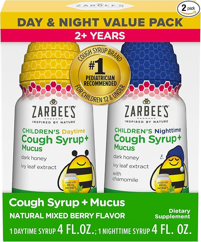 Zarbee's Children’s Honey Cough Syrup + Mucus Day & Night Value Pack, Daytime & Nighttime Toddl... | Amazon (US)