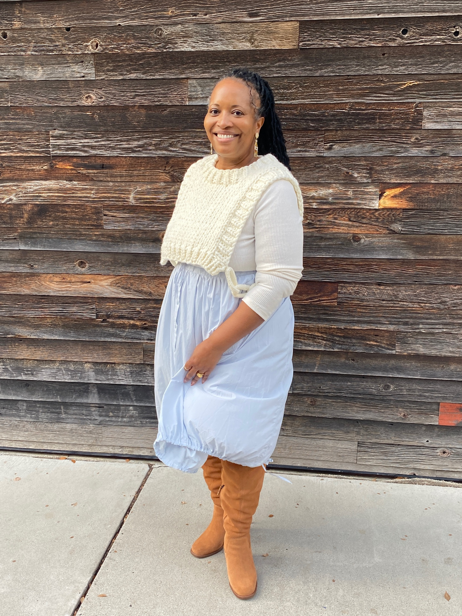 Building layers and portion play are key components to cold weather style. Not everything has to be bulky or heavy. Try a heavier knit over a lighter weight dress and an over the knee boot. 

#LTKstyletip #LTKmidsize #LTKover40