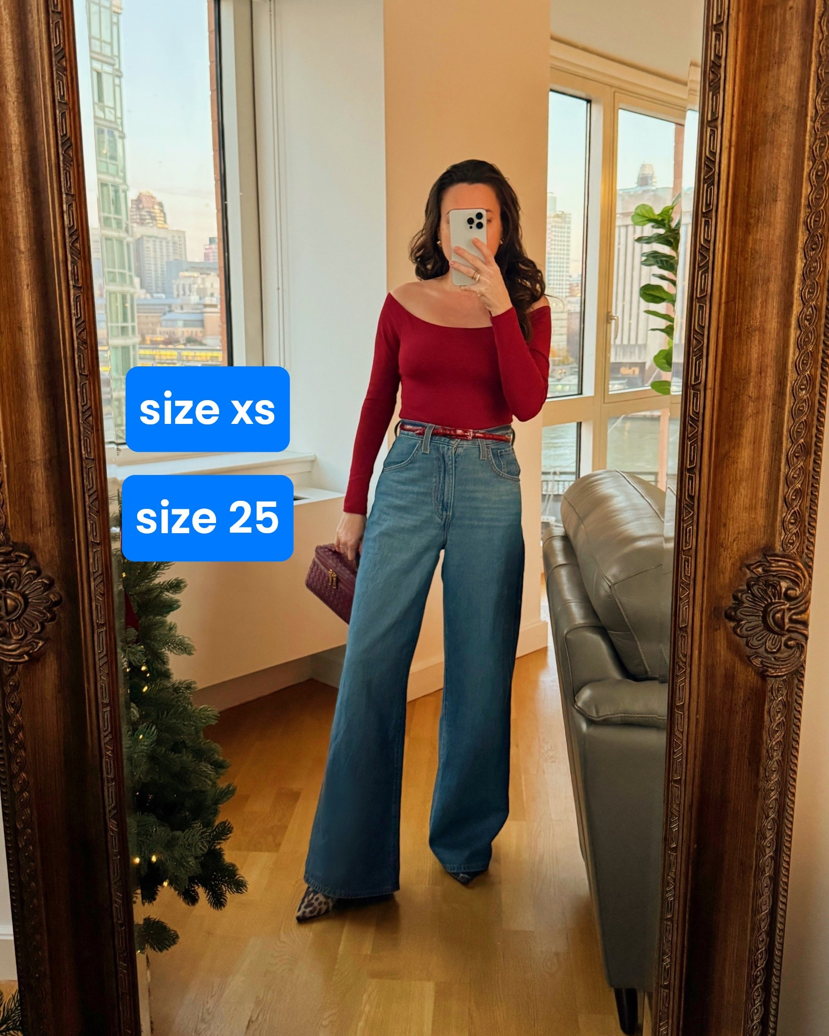 Burgundy top Amazon (padded, no bra needed), Levis baggy cinch waist

#LTKHoliday