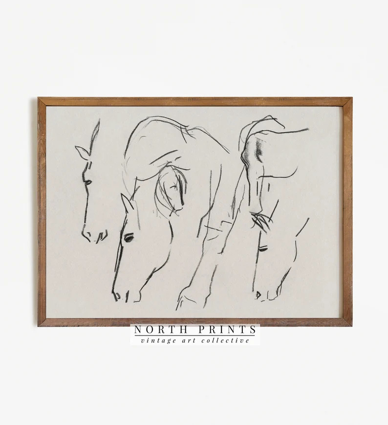 Minimalist Horse Drawing  Vintage Sketch Print  Farmhouse - Etsy | Etsy (US)