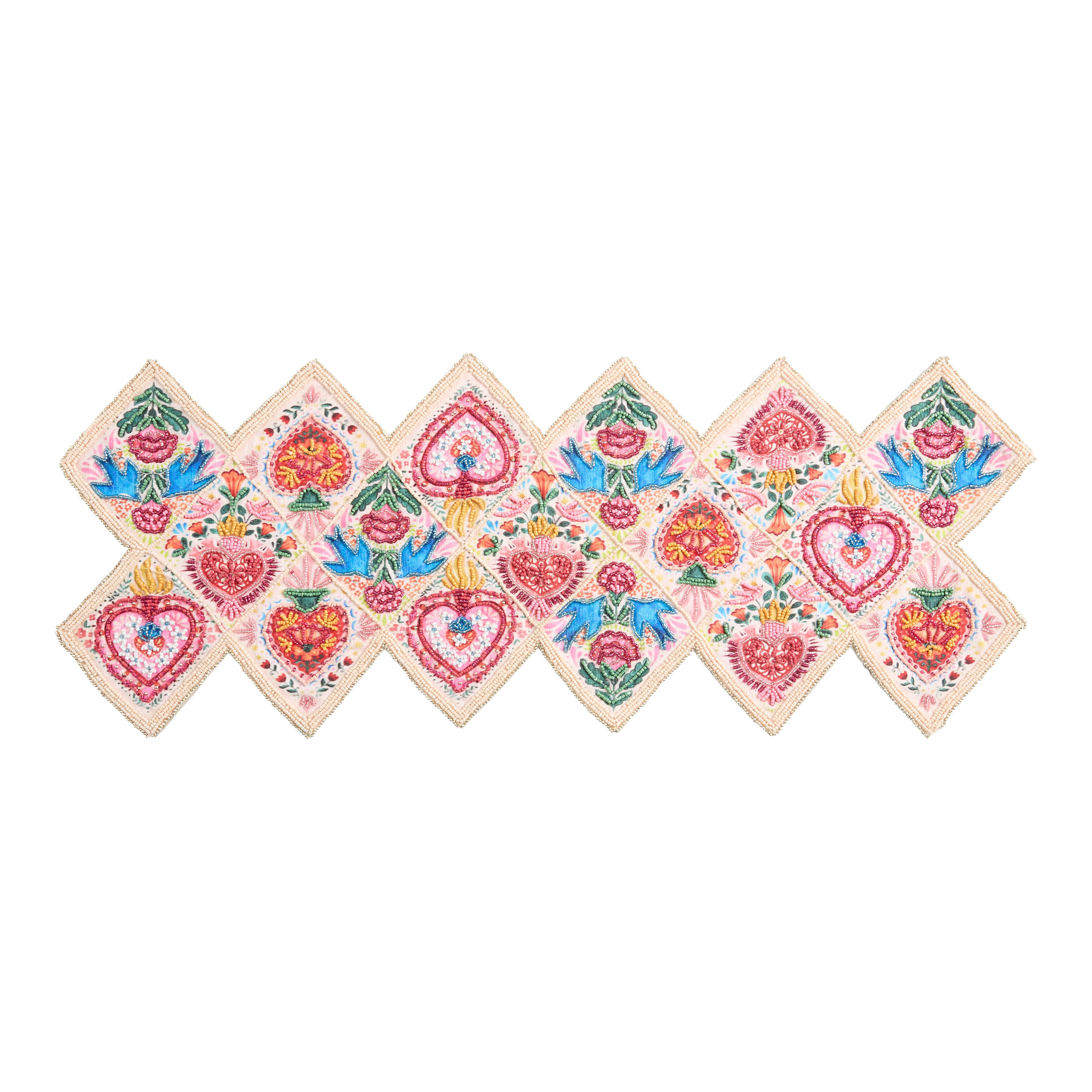 Pink Multicolor Milagro Hearts Beaded Table Runner | World Market