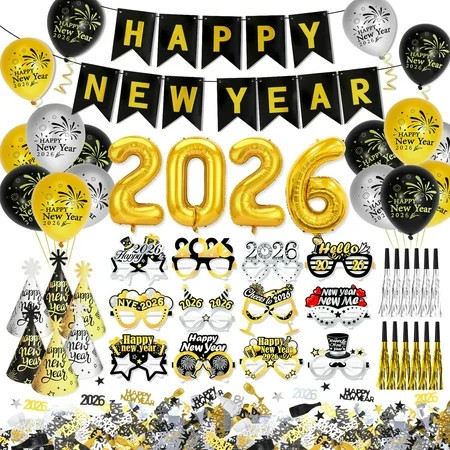 HOWAF New Years Eve Decorations 2026, Happy New Year Banner 2026 Balloons New Year Balloons, New Year Glasses, New Years Eve Party Hats, Party Blowers, Confetti for Happy New Year Decorations 2026 | Walmart (US)