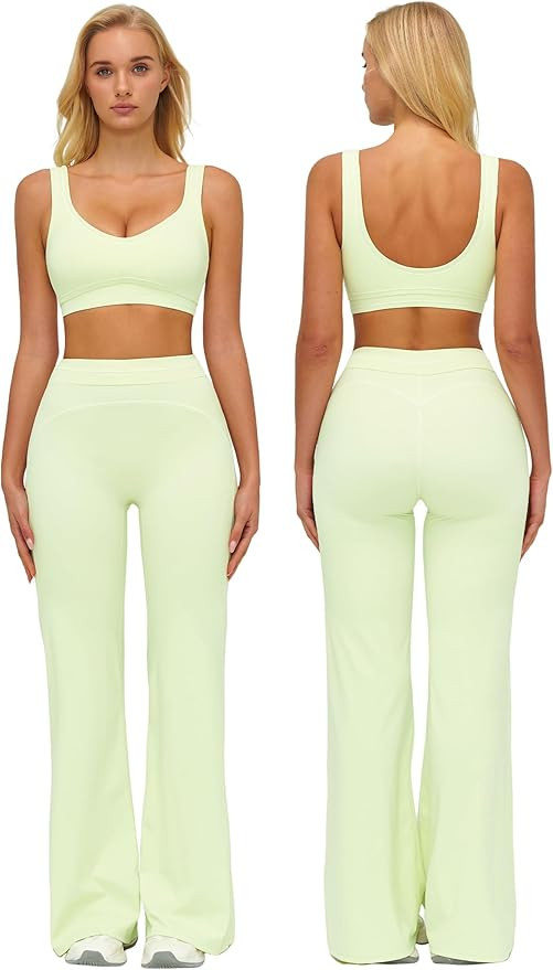 Amazon.com: Womens Workout Sets Color Block Racerback Tank Tops Matching High Waist Tummy Control... | Amazon (US)