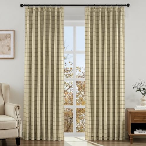 HOMEIDEAS 100% Blackout Plaid Pinch Pleated Curtains, Gingham Thermal Insulated Window Panels for... | Amazon (US)