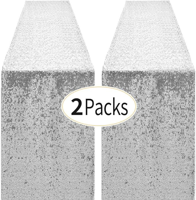 2 Packs 12 x 72 inches Silver Sequin Table Runner, Glitter Runner for Birthday Party Supplies Dec... | Amazon (US)