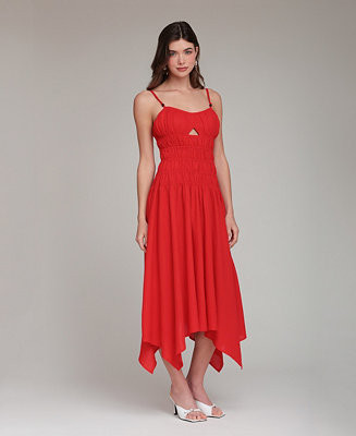 Avec Les Filles Women's Sweetheart Neck Shirred Handkerchief Hem Midi Dress - Macy's | Macy's