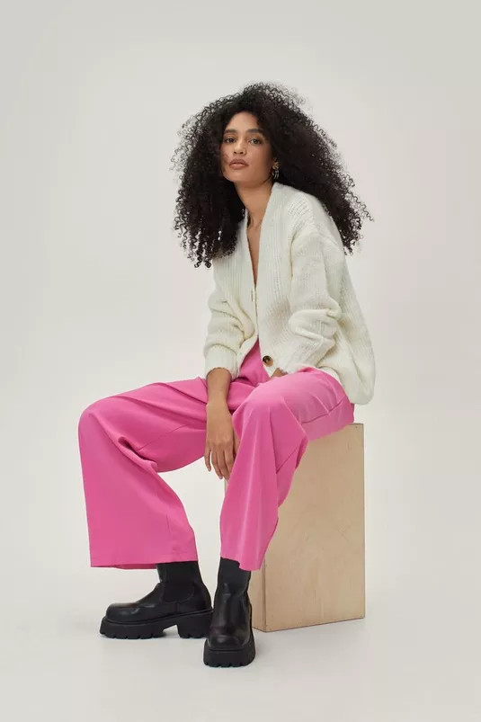 High Waisted Wide Leg Dart Detail Tailored Pants | Nasty Gal (US)