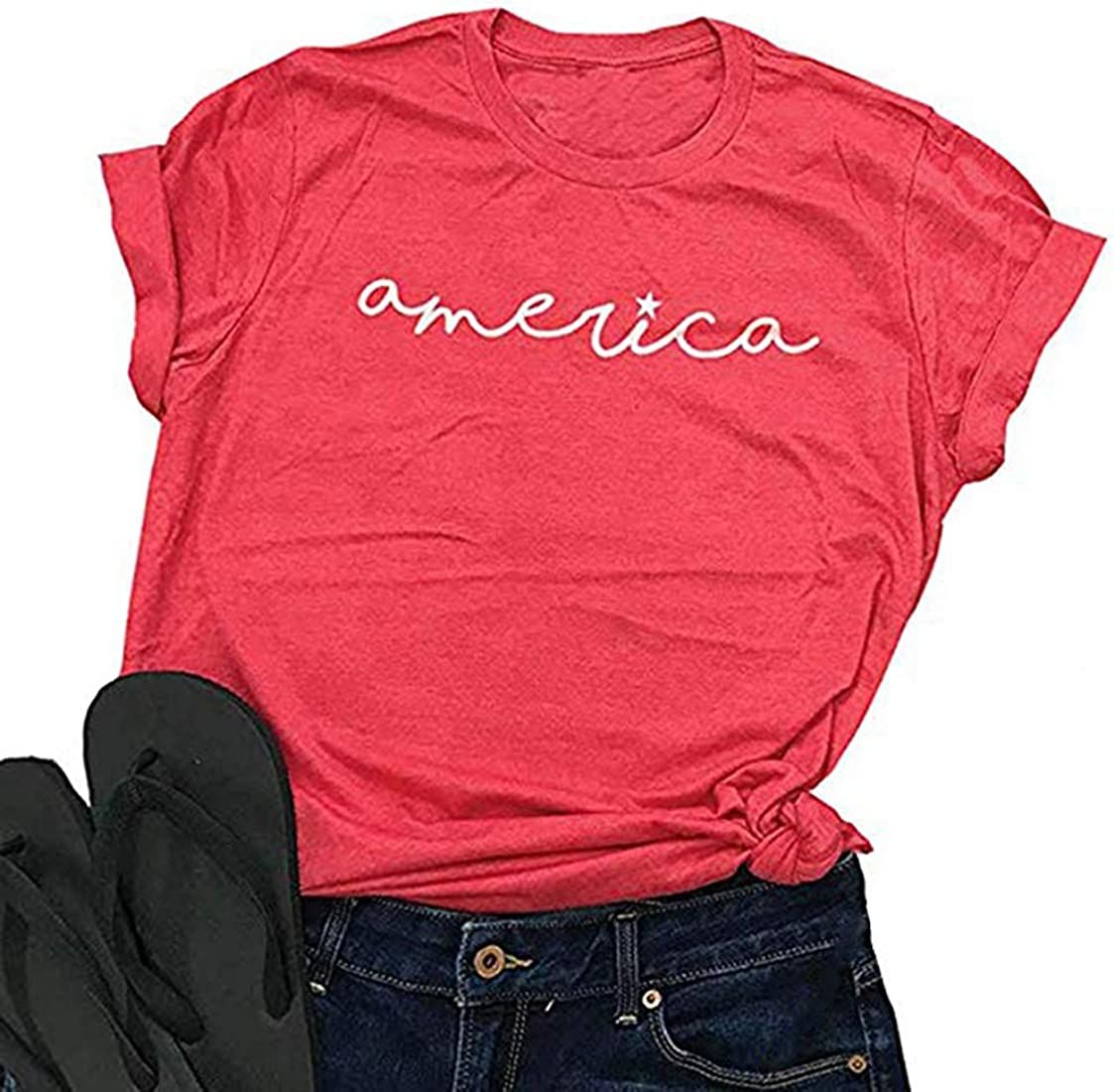 America Shirts for Women Cute Graphic Tee 4th of July T Shirts USA Flag Patriotic Tee Shirts | Amazon (US)