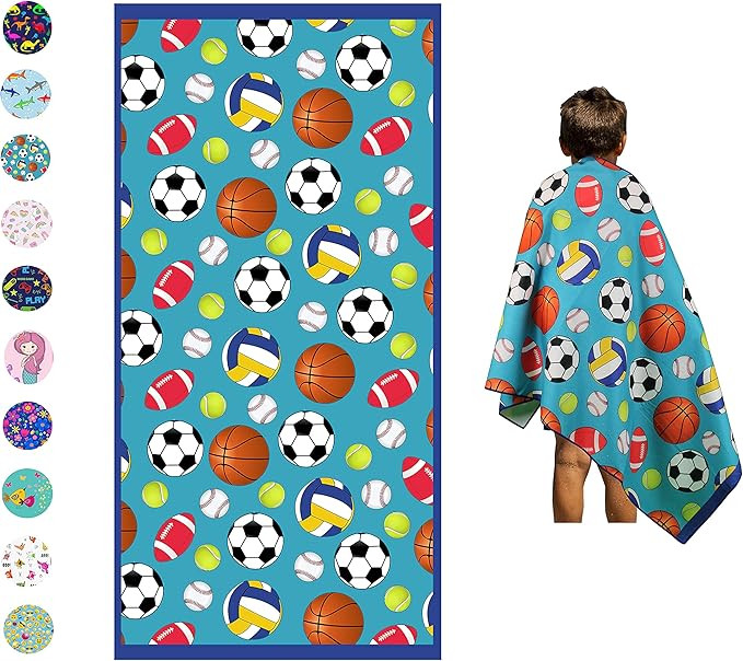 Microfiber Beach Towel for Kids - Thin and Large (30"x60") - Sports Balls - Absorbent, quick dry,... | Amazon (US)