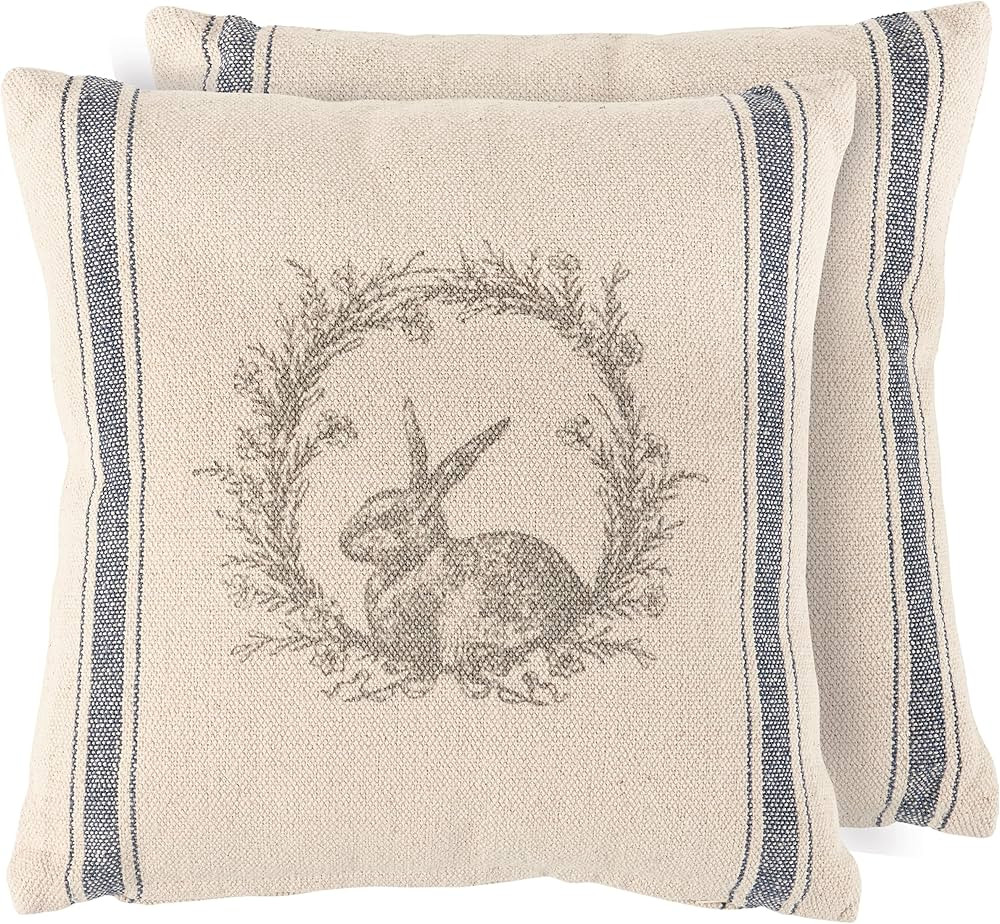 Primitives by Kathy Rabbit Wreath Throw Pillow, 12" x 12", Multicolor | Amazon (US)