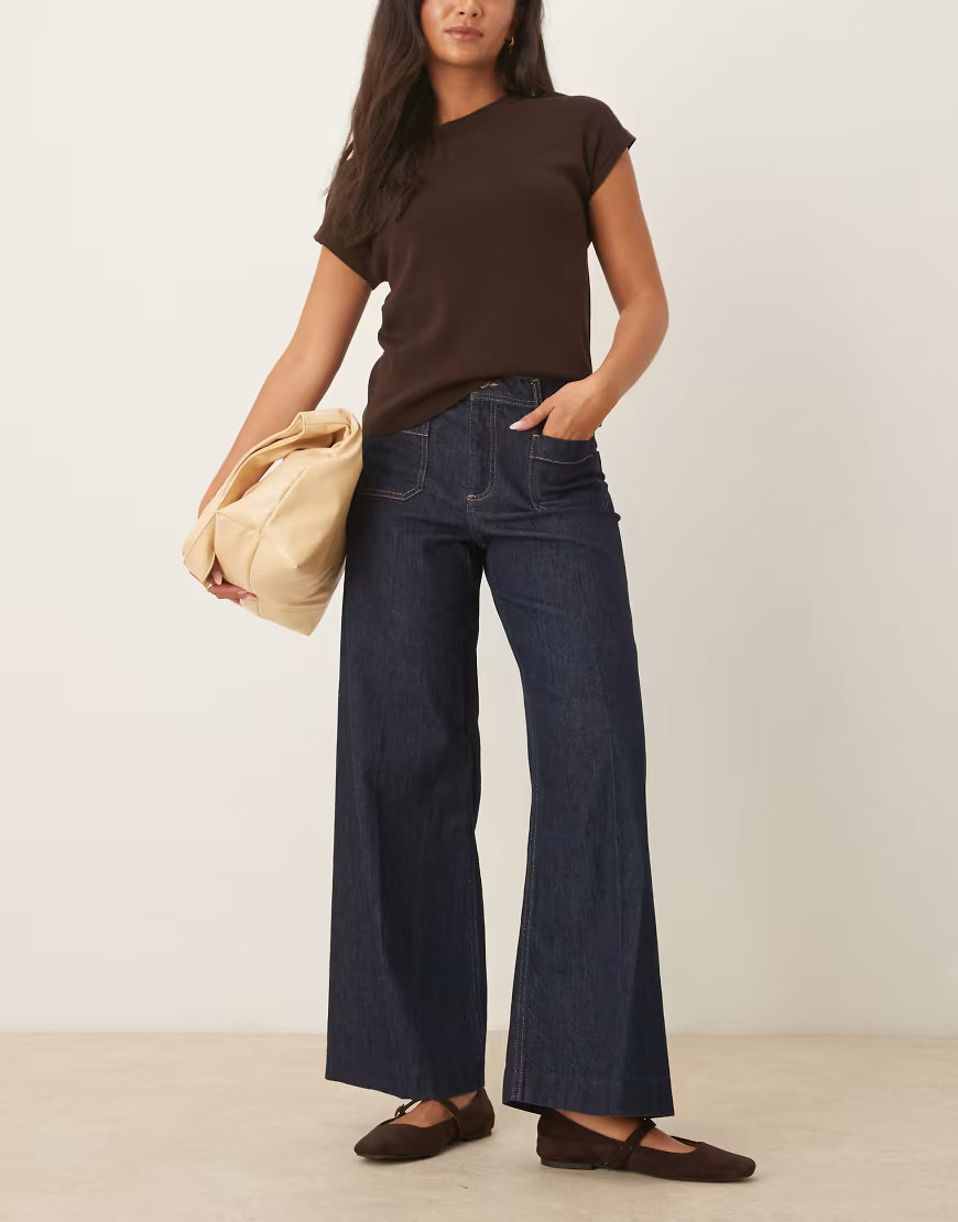Mango cotton contrast stitch pleat front straight jean in indigo-Blue | ASOS (Global)