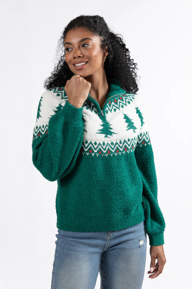 Festive Spirit Green Christmas Fair Isle Quarter Zip Sweater Macy Blackwell X Pink Lily | Pink Lily