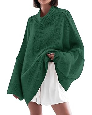 Saodimallsu Womens Oversized Sweaters Mock Neck Batwing Long Sleeve 2024 Fall Trendy Ribbed Knit ... | Amazon (US)