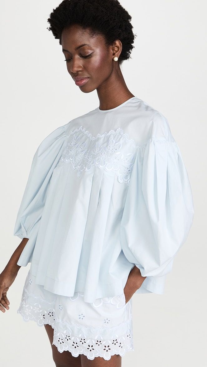 Signature Sleeve A Line Blouse with Embroidered Trim Detail | Shopbop