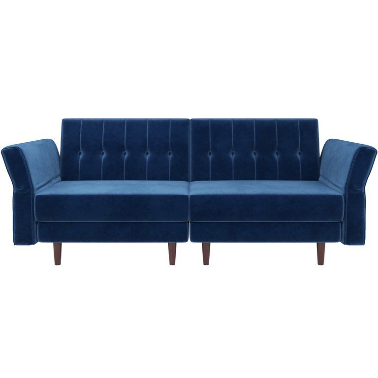 Belffin Velvet Convertible Futon Sofa Bed Memory Foam Futon Couch Sleeper Sofa Blue | Walmart (US)