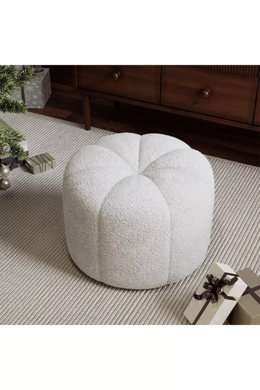 Round Shape Teddy Fabric Footstool | Debenhams UK