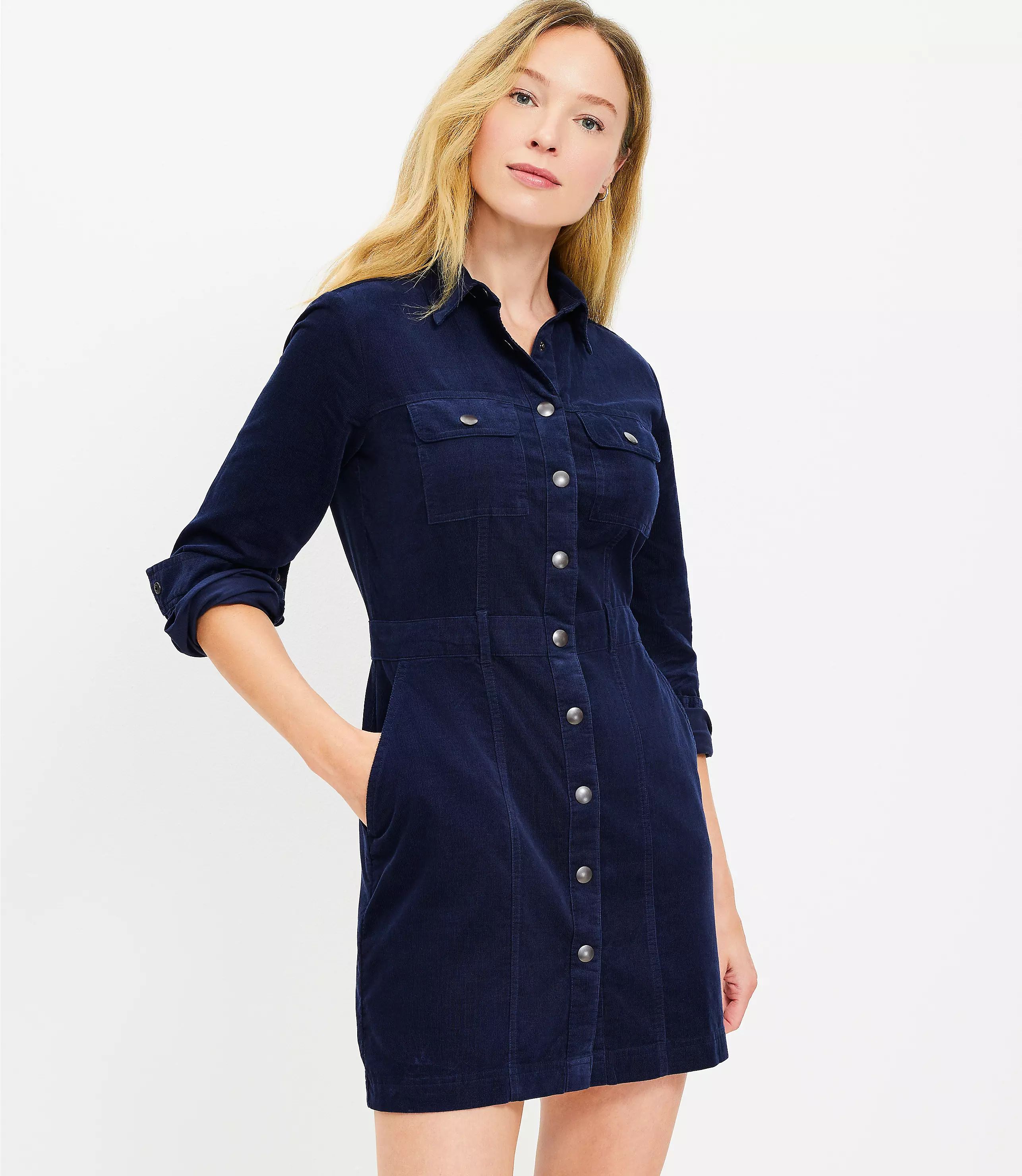 Corduroy Mini Pocket Shirtdress | LOFT