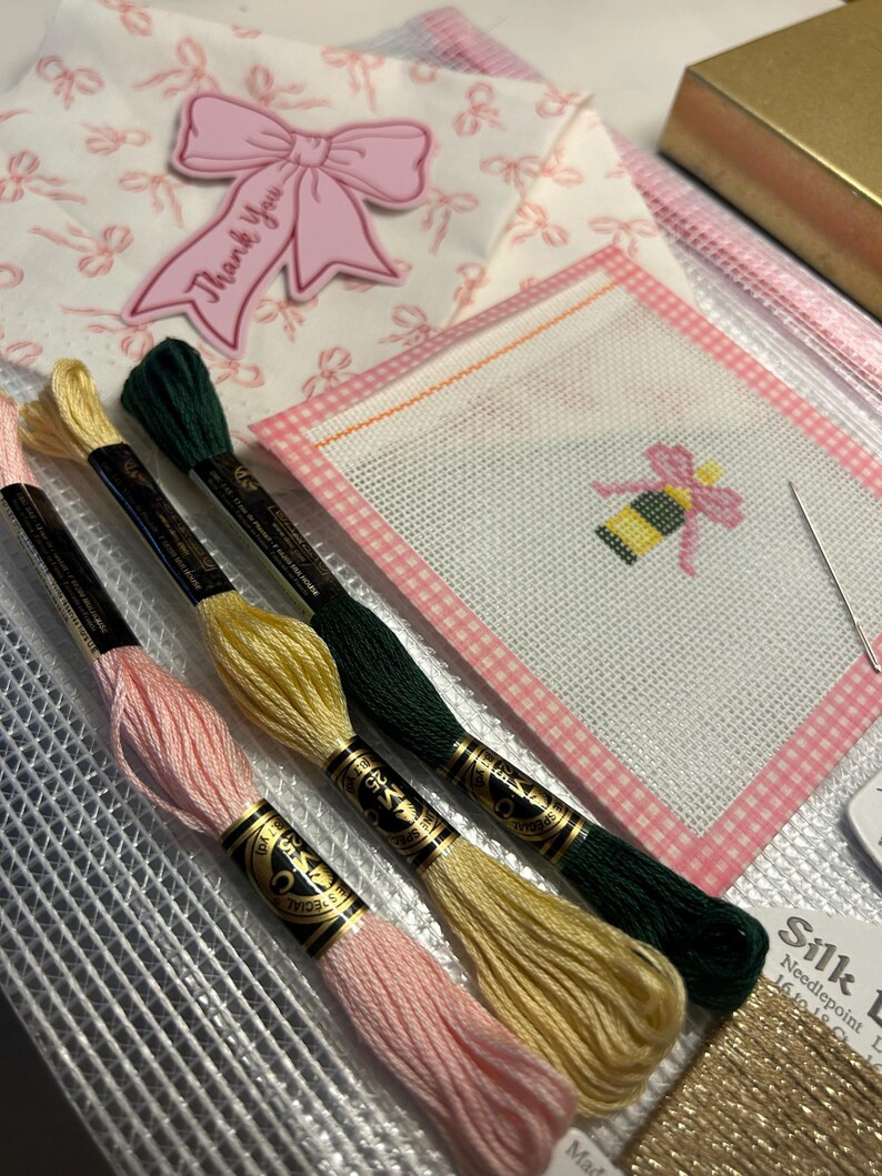 Mini Needlepoint Canvas Stitch Kit- Champagne and Bows (beginner friendly) | Etsy (US)