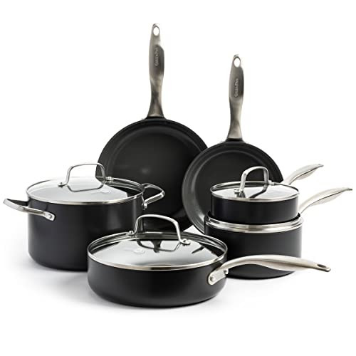 GreenPan Canterbury Hard Anodized Healthy Ceramic Nonstick, 10 Piece Cookware Pots and Pans Set, PFAS-Free, Dishwasher Safe, Oven Safe, Black | Amazon (US)
