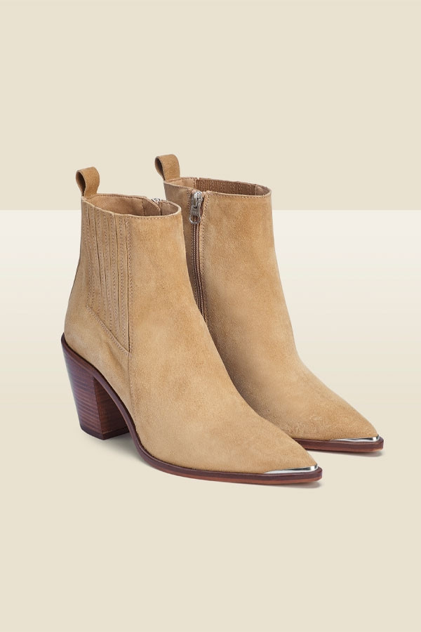 Coco Tan Suede Stack Heel Western Boot | Sosandar