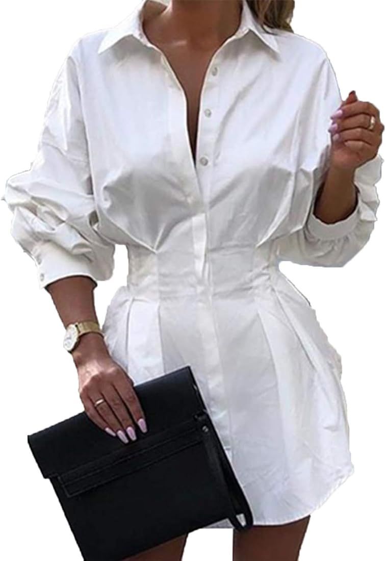 Womens Long Sleeve High Low Front Split Long Short Tunic Tops White M at Amazon Women’s Clothin... | Amazon (US)