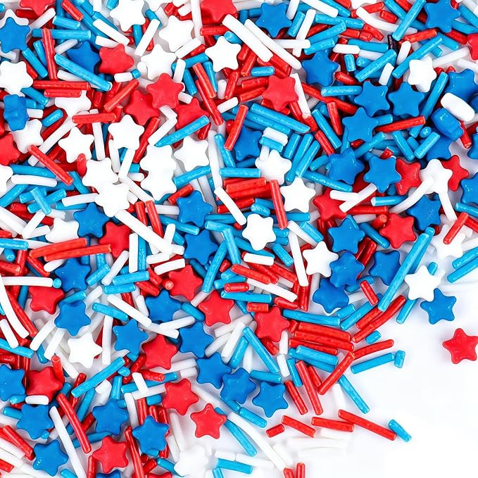 Red White and Blue Sprinkles, 4.6oz 4th of July Sprinkles for Cake Decorating, Patriotic Stars an... | Amazon (US)
