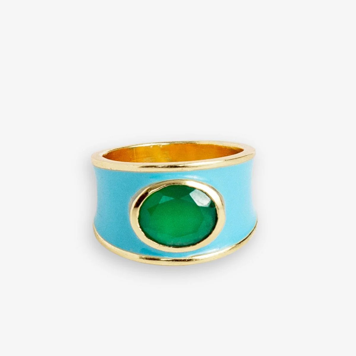 Hazel Oval Stone With Enamel Band Ring Light Blue/Green Light Blue/Green- Size 7 | INK+ALLOY