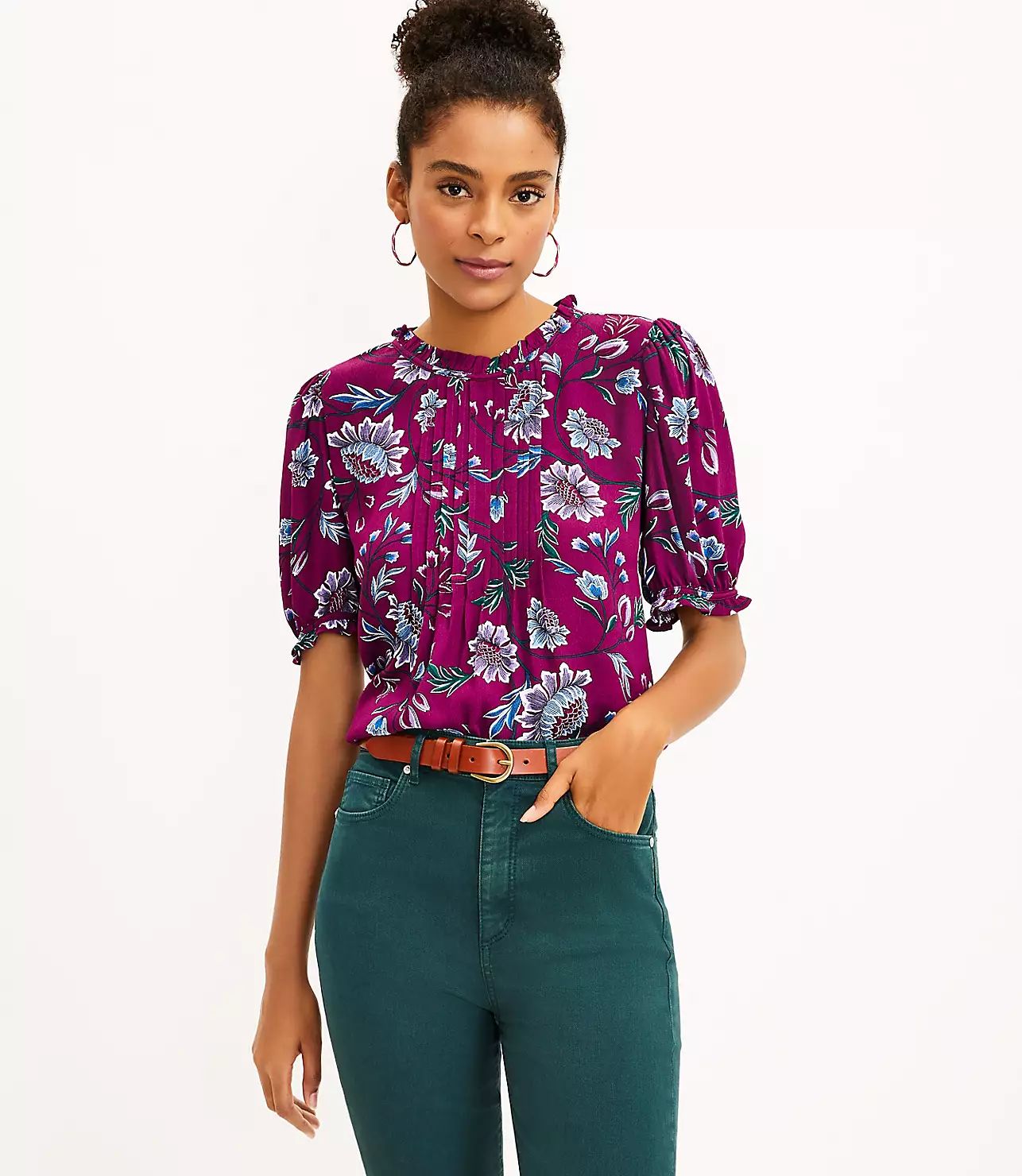 Floral Pintucked Puff Sleeve Top | LOFT