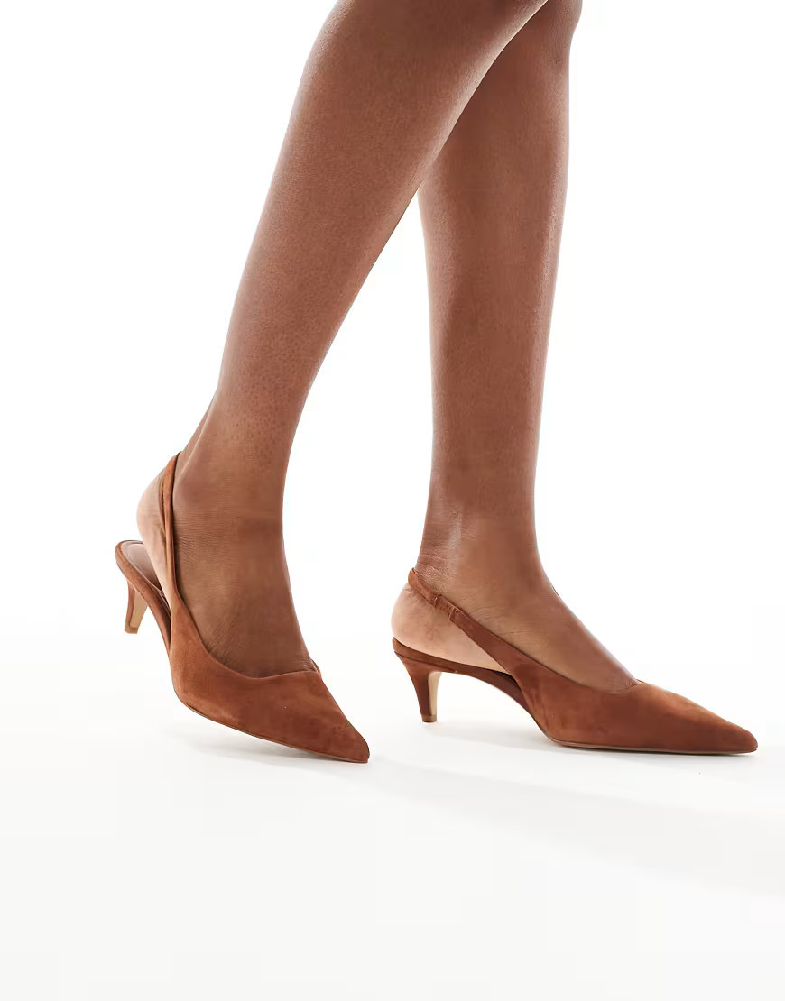 ALDO Leane kitten heel slingback shoes in brown suede | ASOS (Global)