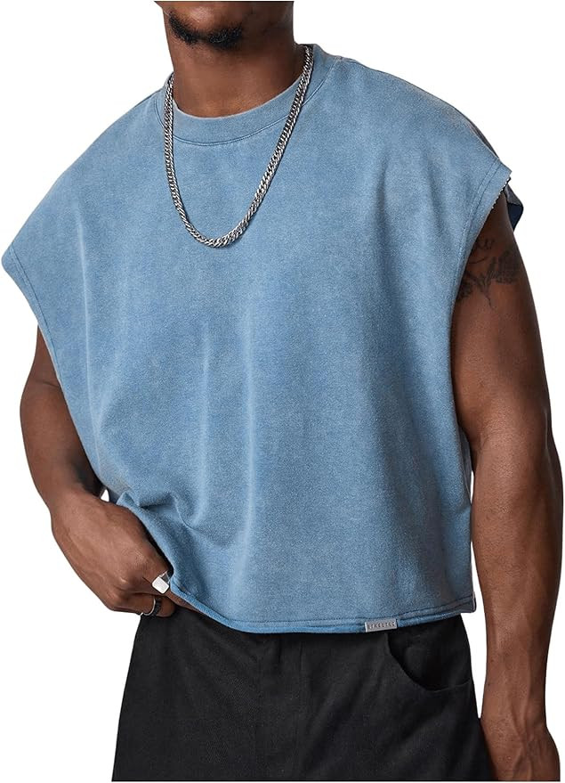 GORGLITTER Men's Dolman Sleeve Crop Vest Top T Shirts Crewneck Loose Pullover Tank Tops | Amazon (US)