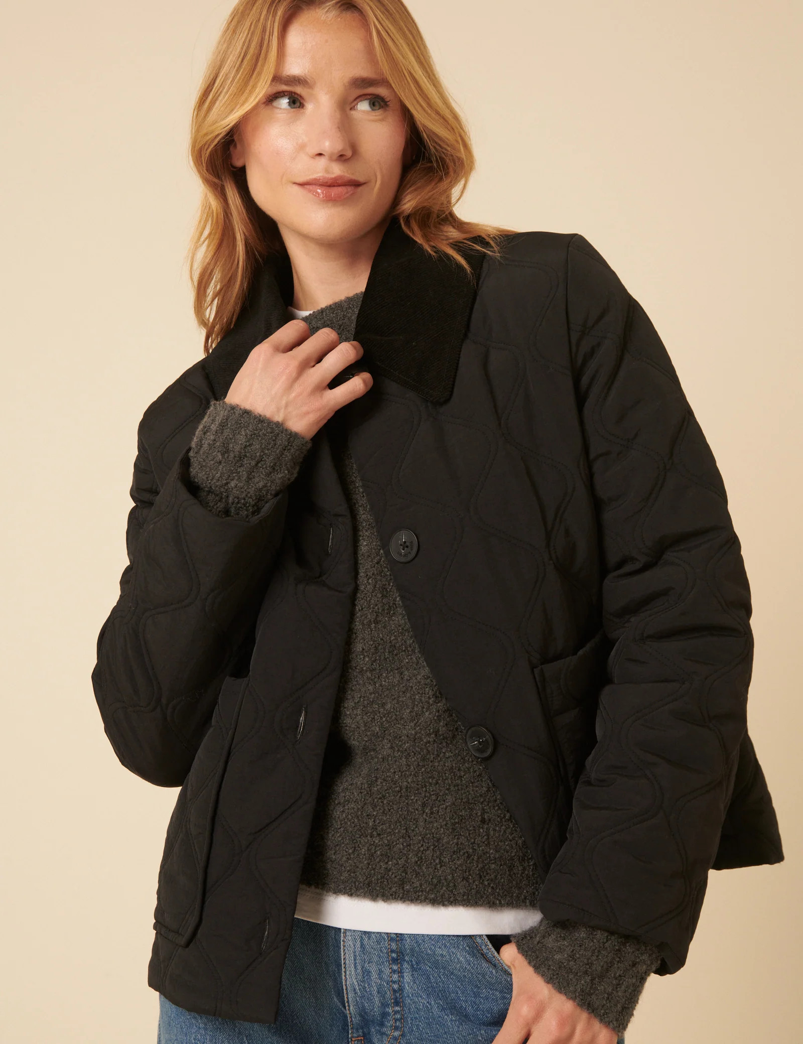 Black Collared Quilted Jacket | Nobody's Child