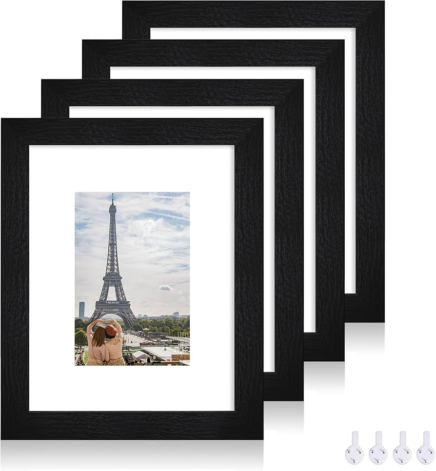 8x10 Picture Frame Set of 4, Made of Real Glass and Rustic Black Wooden Frame, 8 by 10 Photo for ... | Amazon (US)
