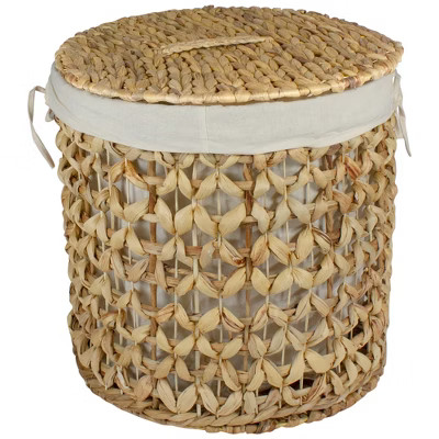Northlight 16" Natural Woven Laundry Hamper Basket with Cotton Liner and Lid | Target