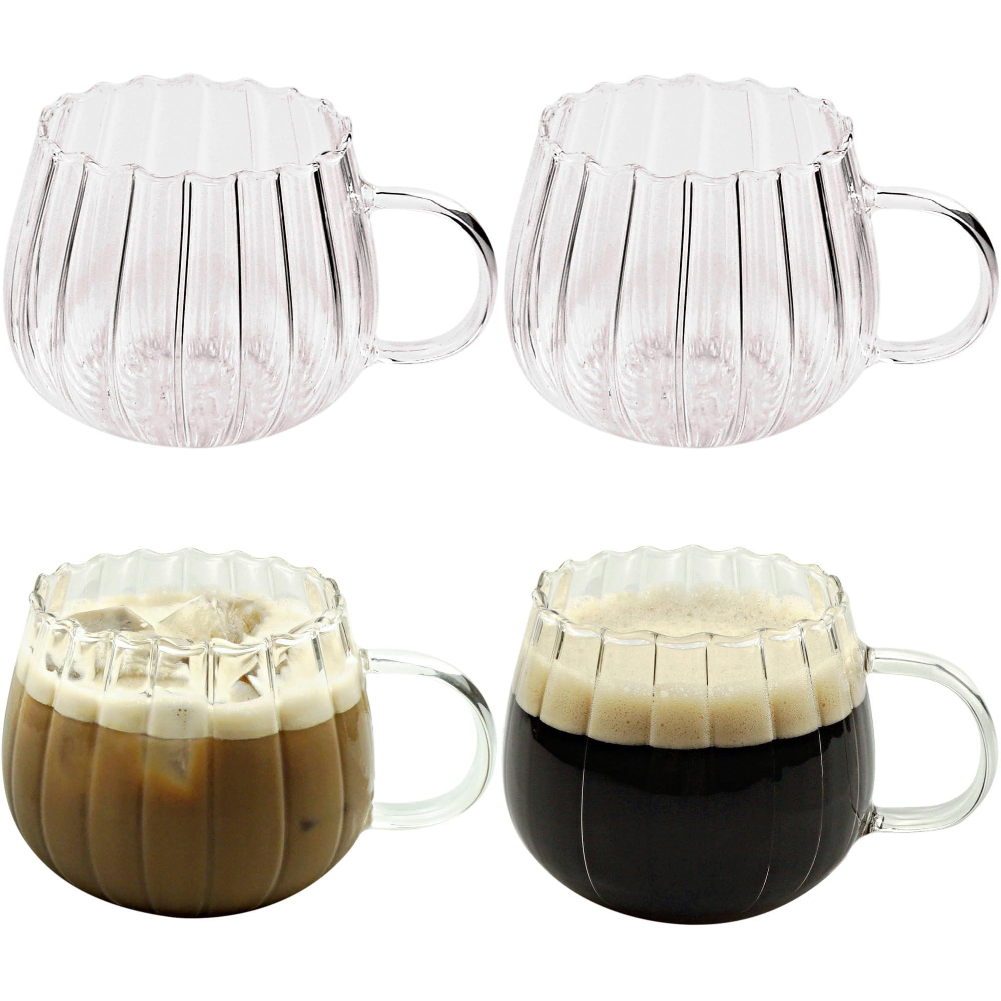 Halloween Pumpkin Mugs 14 oz Glass Coffee Mugs Set of 4, Drinking Glasses with Transparent Handle... | Amazon (US)