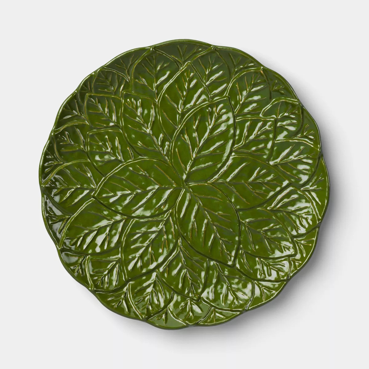 13.25" Stoneware Layered Leaf Serving Platter Dark Green - Threshold\u2122 | Target