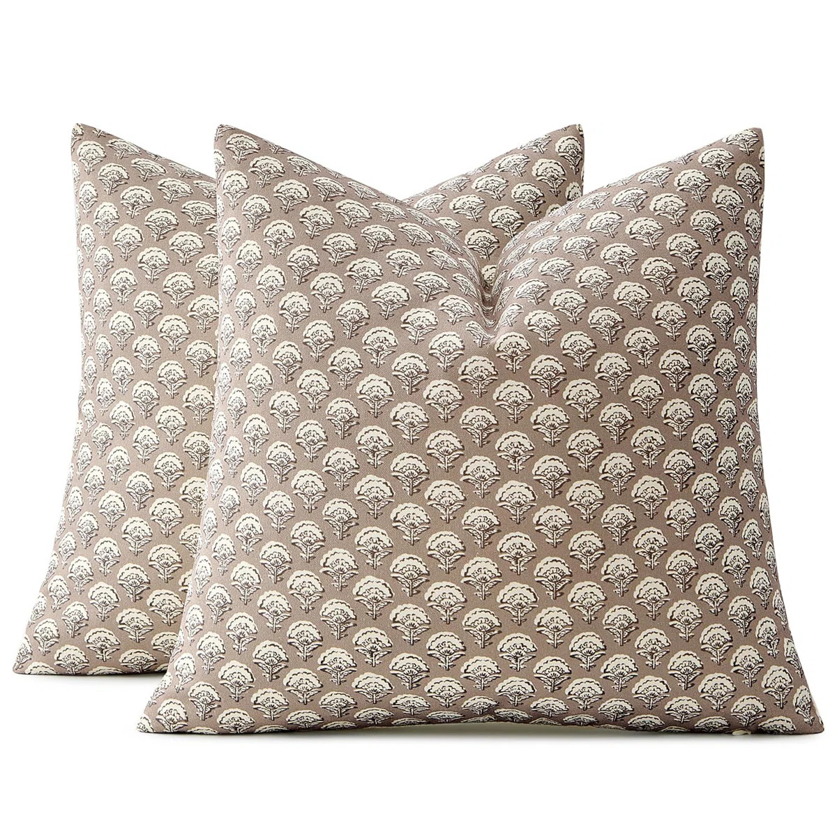 Set Of 2 Decorative Floral Pillow Covers Neutral Vintage Throw Pillows Block Print Boho Farmhouse... | Wayfair North America