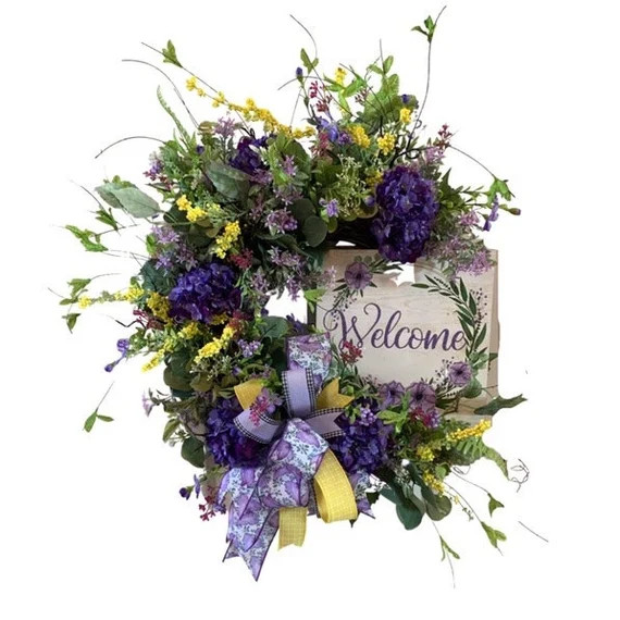 Spring Wreath for Front Door Spring Decor Purple and Yellow | Etsy | Etsy (US)