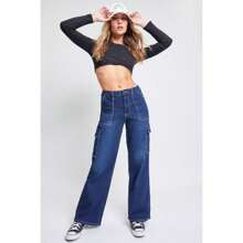 WomenS Elastic Waist Straight Leg Cargo Jean | SHEIN