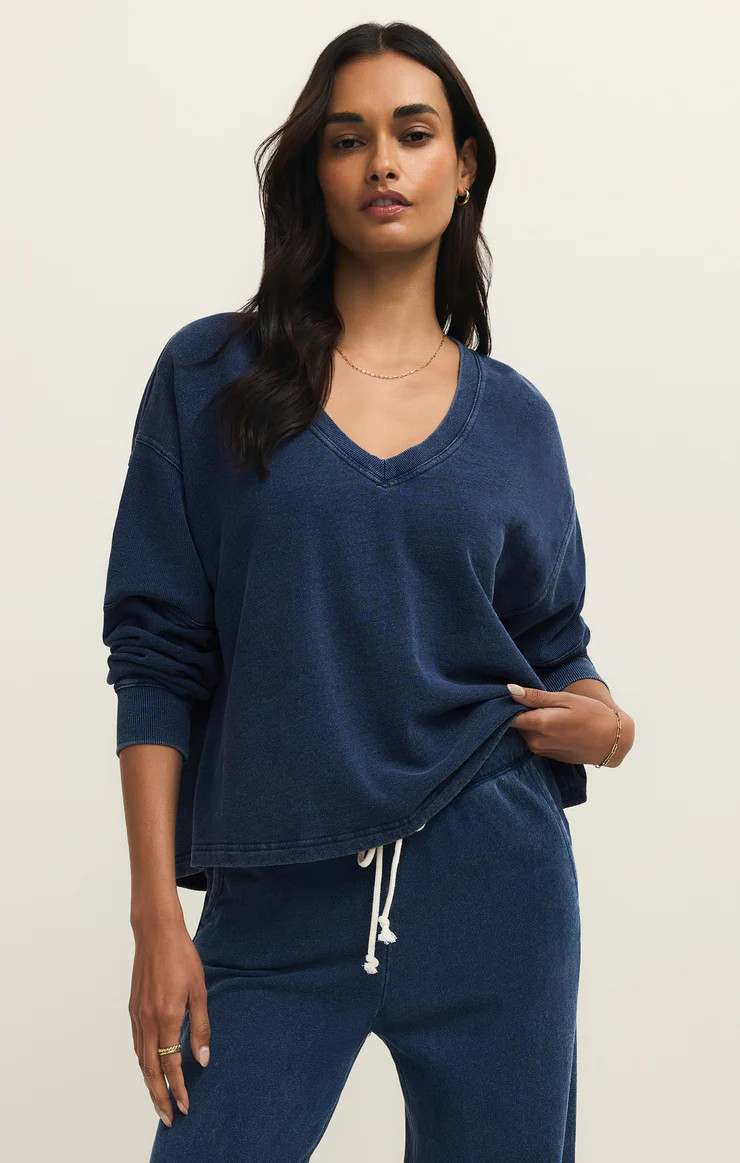 Delphine Knit Denim V-Neck Sweatshirt | Z Supply