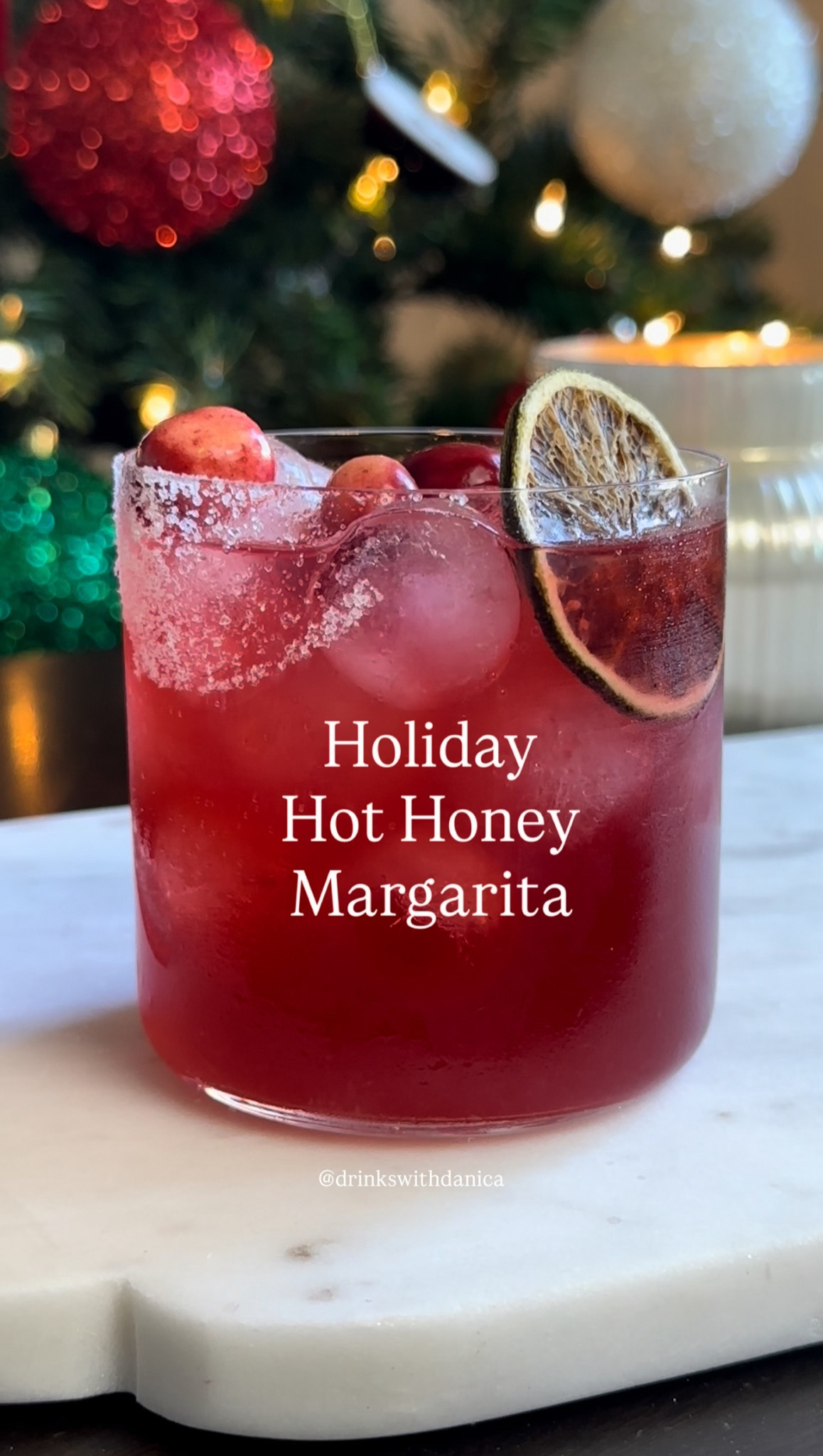 Holiday Hot Honey Margarita

Follow me on Instagram and TikTok @drinkswithdanica for this recipe and more 