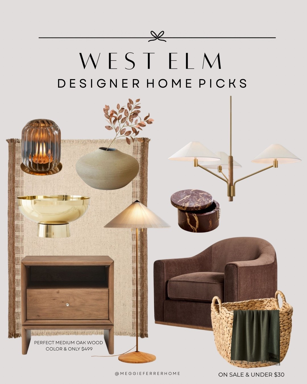 These West Elm finds feel so designer without the splurge — and a few are even on sale right now 👏

🪵 That medium oak nightstand (only $499!)
🧺 A textured basket with the coziest throw (under $30!)
	•	timeless lighting, sculptural vases, and the dreamiest velvet chair.

Each piece layers beautifully for that modern organic, designer-for-less look.

#westelmhome #budgetfriendlydecor #designerlookforless #neutralhomedecor #modernorganic
