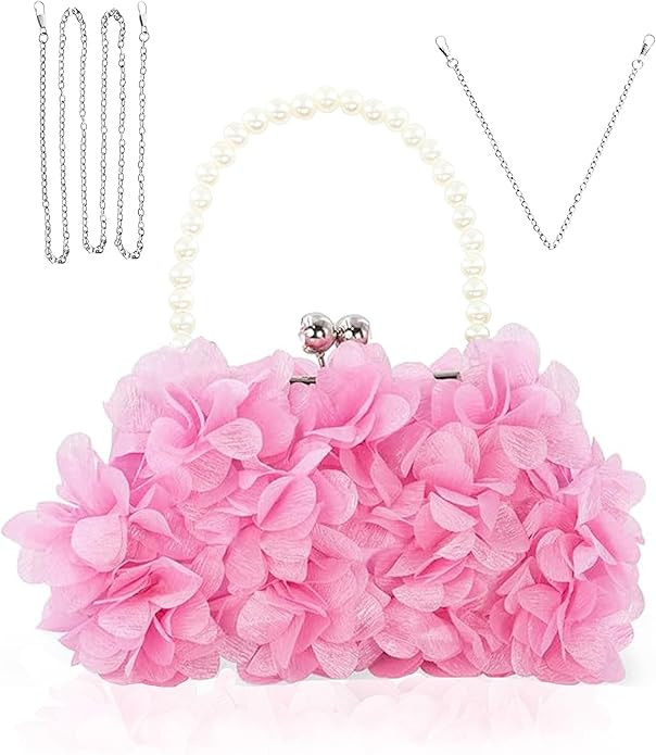 JAMBHALA Women Elegant Evening Purse, Small Floral Clutch Bag with Detachable Chain for Wedding, ... | Amazon (US)