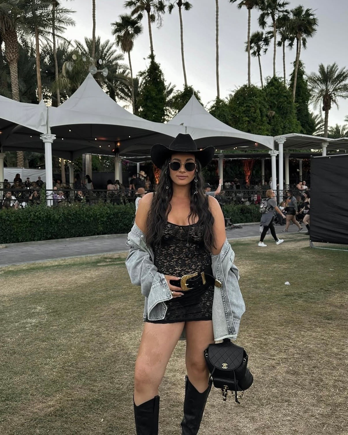 Black lace mini dress outfit styled with a denim button down and black cowboy boots - perfect for festival season! 

#LTKFestival #LTKootd #LTKSeasonal
