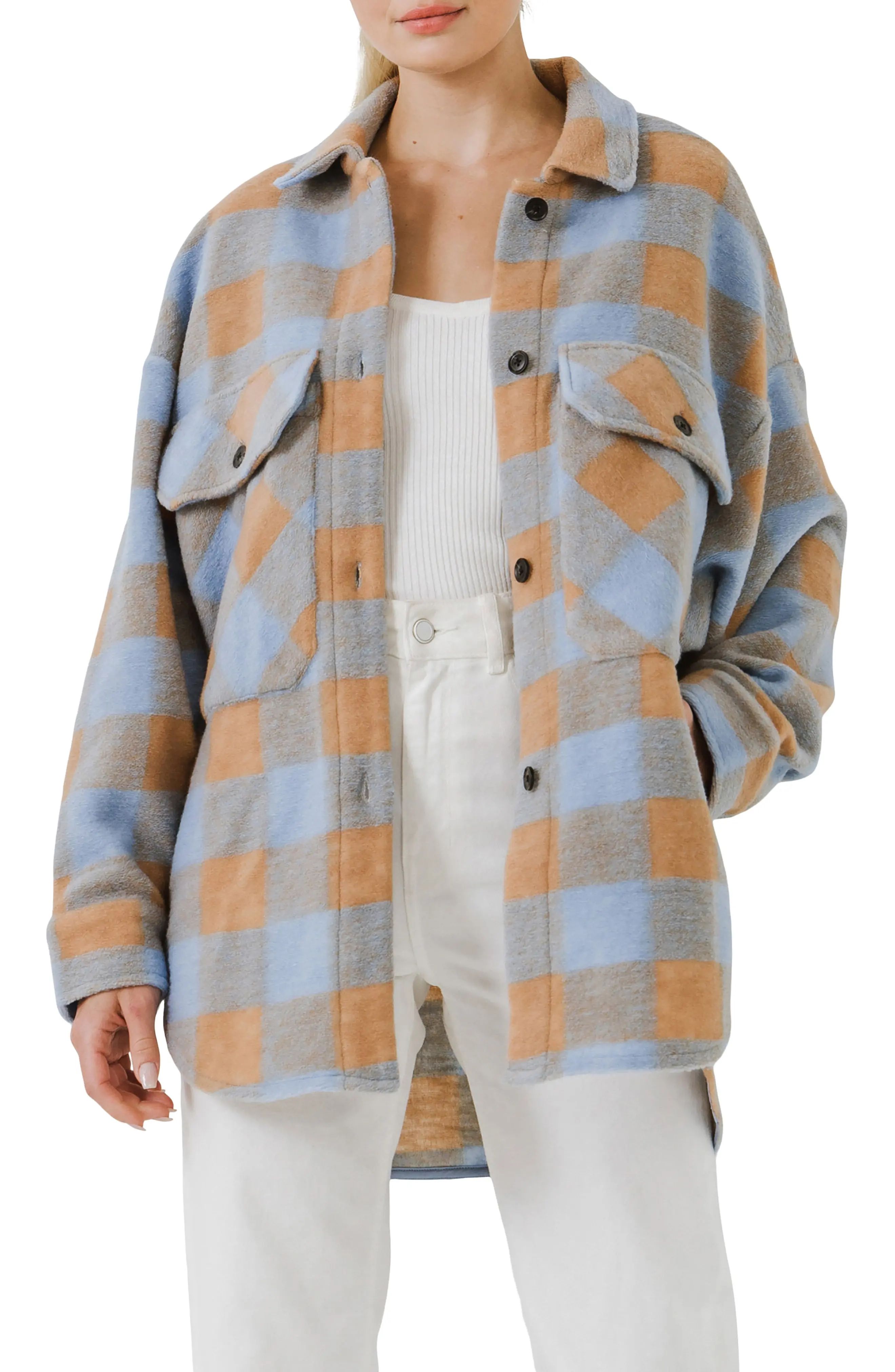 English Factory Oversize Plaid Shacket, Size Large in Blue at Nordstrom | Nordstrom