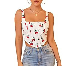 KUTUMAI Women's Summer Floral Corset Crop Top Strap Boned Bustier Cute Zip Back Party Bodyshaper | Amazon (US)