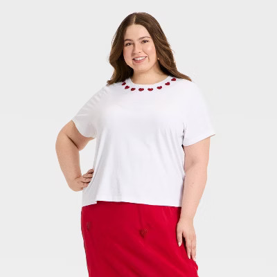 Women's Valentine's Boxy Graphic Heart T-Shirt - A New Day™ White 1X | Target