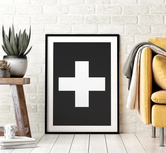 Swiss Cross Printable Wall Art, Plus Symbol, Black & White , Modern Typography Print, Affiche Sca... | Etsy (US)