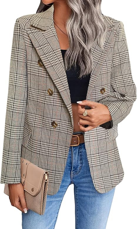 2025 Women's Tweed Blazer Jacket Plaid Fully-Lined Warm Fashion Business Casual Elegant Plaid Coa... | Amazon (US)