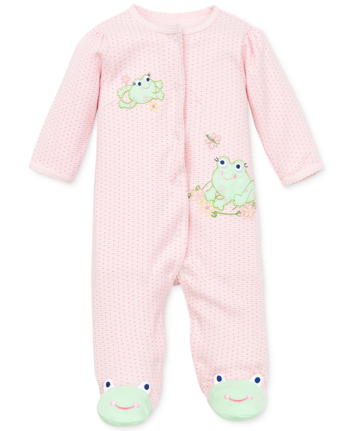 Little Me Baby Frogs Snap Up Footed Cotton Coverall - Pink | Macy's