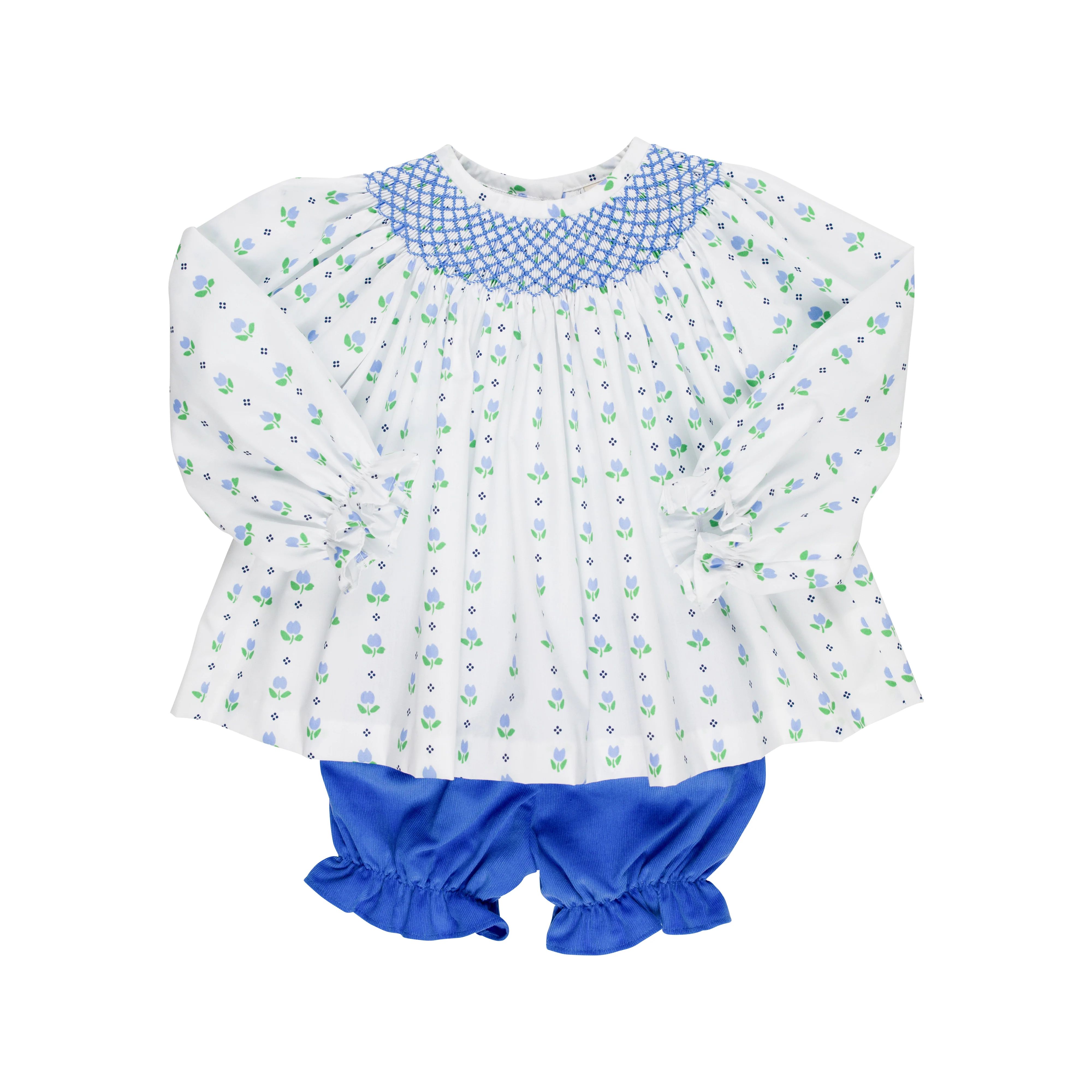 Bell House Bloomer Set - Georgetown Tulip with Barbados Blue Corduroy | The Beaufort Bonnet Company